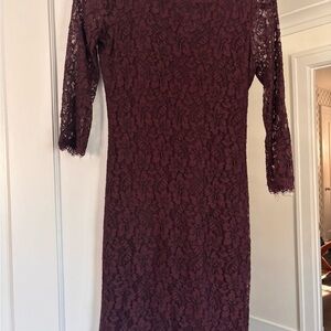 Diane Von Furstenberg Burgundy Lace Long Sleeve Dress